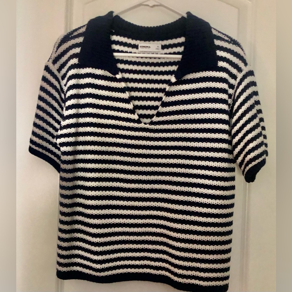 Sonoma Blue and White Striped Knit Polo ~ NWOT ~ PL